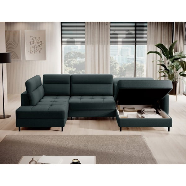 Zelena baršunasti sklopiva/s prostorom za odlaganje kutna garnitura (s lijevim kutom/u obliku slova "U") Berrto – ELTAP-image-3