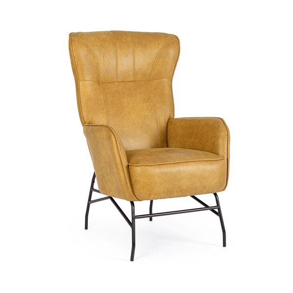 Senf žuta fotelja od imitacije kože Nasira – Bizzotto