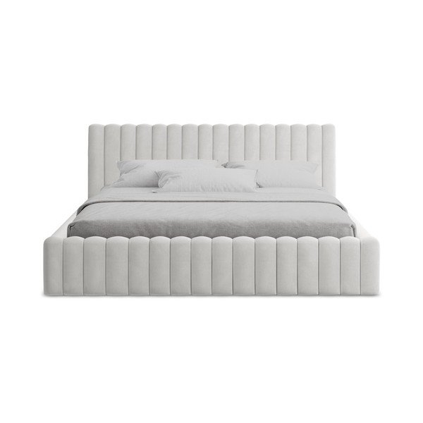 Tapecirani bračni krevet s prostorom za odlaganje s podnicom 160x200 cm u srebrnoj boji Lemi – Makamii-image-4