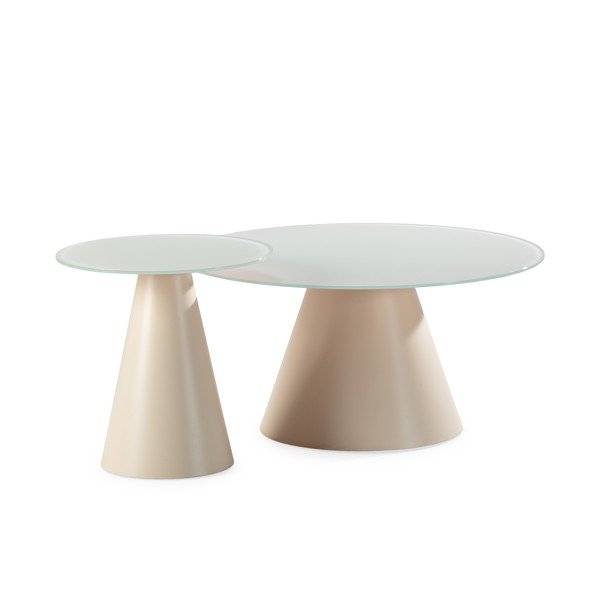 Krem okrugli stolići za kavu u setu 2 kom sa staklenom pločom stola ø 80 cm Vida – MOME-image-4
