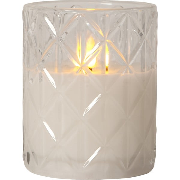 Bijela LED voštana svijeća u Star Trading Flamme Romb staklu, visina 12,5 cm