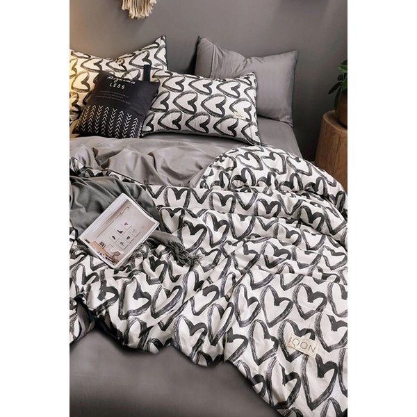 Bijelo-siva pamučna posteljina za krevet za jednu osobu/s produženom plahtom  160x220 cm - Mila Home-image-1