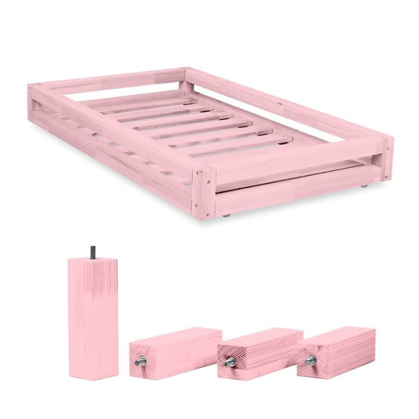 Set ružičastih ladica ispod kreveta i 4 produžene noge Benlemi, za krevet 90 x 160 cm