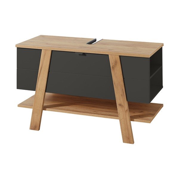Tamno sivi ormarić za umivaonik u dekoru hrasta 111x67 cm Avellino - Germania-image-3