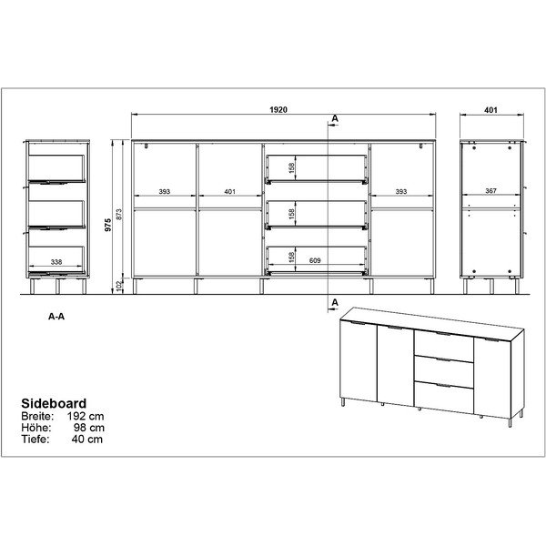 Sivo-bež niska komoda u dekoru oraha 192x98 cm California - Germania-image-3