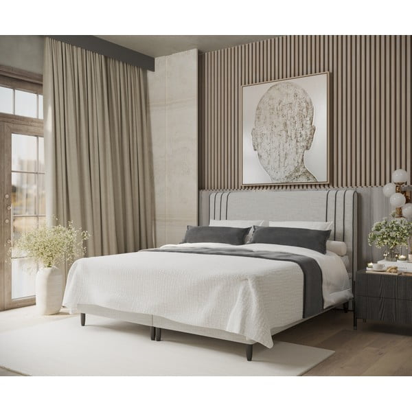 Svijetlo sivi tapecirani bračni krevet s prostorom za pohranu 140x200 cm Musca – Maison de Rêve-image-1