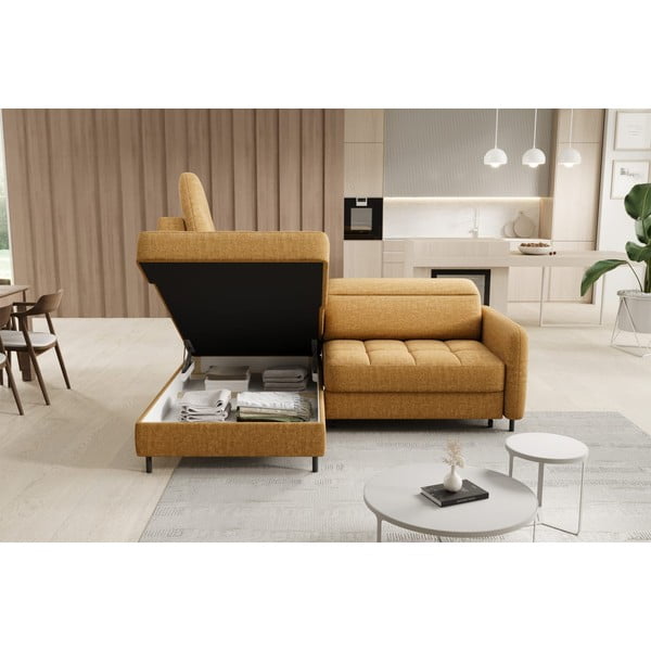 Žuta  baršunasti sklopiva/s prostorom za odlaganje kutna garnitura (s lijevim kutom/u obliku slova L) Barea – ELTAP-image-4