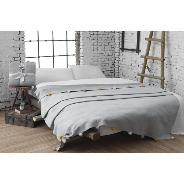 Sivi prekrivač od flisa 150x200 cm Pom Pom – Mijolnir-image-1