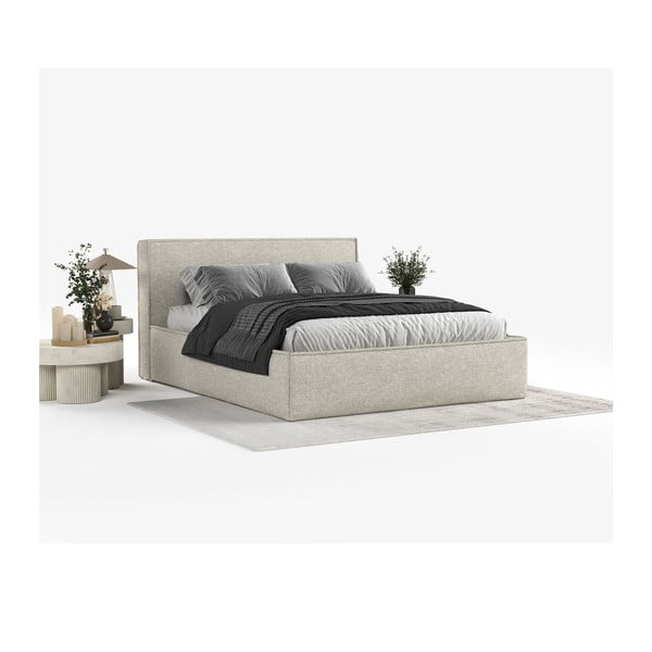 Svijetlo sivi tapecirani bračni krevet s prostorom za odlaganje s podnicom 160x200 cm Lounge L – Maison de Rêve-image-1