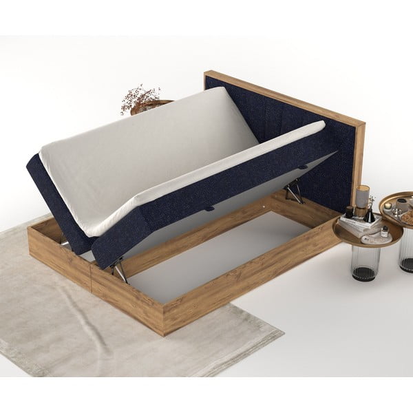 Tamno plavi/u prirodnoj boji boxspring krevet s prostorom za pohranu 160x200 cm Asahi – Maison de Rêve-image-4