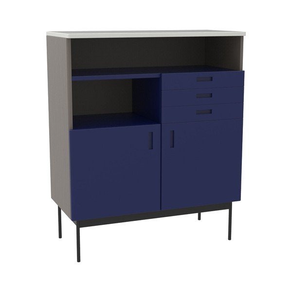 Tamno plava/siva visoka komoda od čvrste jeseni 90x109 cm Study – Hübsch