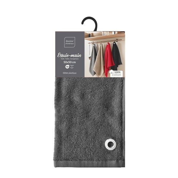 Antracitno sivi pamučan ručnik od frotira 50x50 cm Cuistot – douceur d'intérieur-image-3
