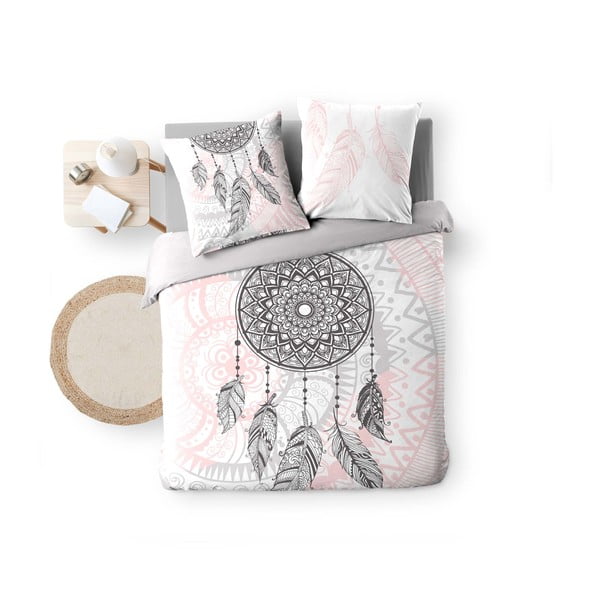 Bijela/ružičasta pamučna posteljina za bračni krevet 200x200 cm Namaste – douceur d'intérieur-image-2