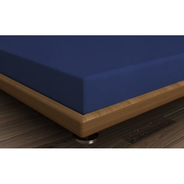Tamno plava pamučna plahta s gumom 140x200 cm – Mijolnir-image-1
