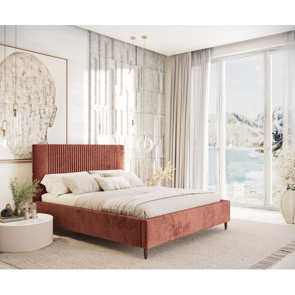 Ciglasti tapecirani bračni krevet s prostorom za odlaganje s podnicom 180x200 cm Etero – Maison de Rêve-image-1