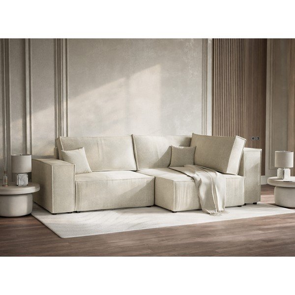 Krem sklopiva/s prostorom za odlaganje kutna garnitura od šenila (s desnim kutom/u obliku slova L) Tonga – Maison de Rêve-image-4