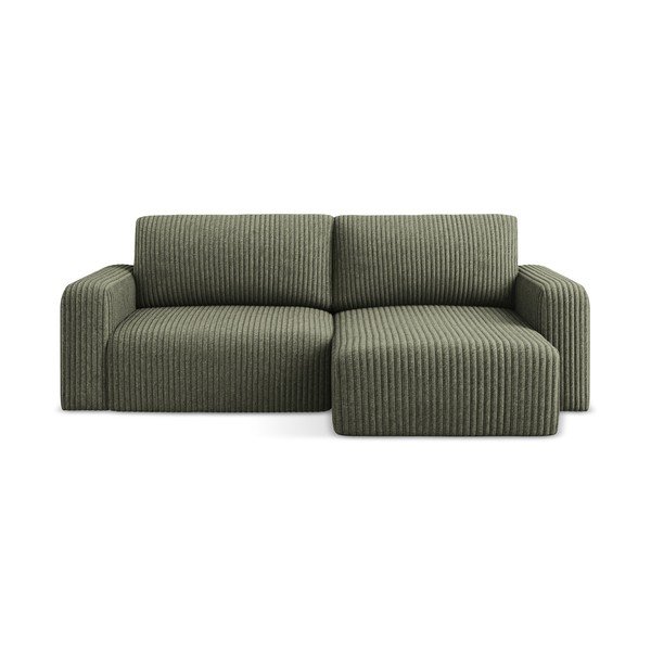 Zelena sklopiva/s prostorom za odlaganje kutna garnitura od samta (s desnim kutom/s ležaljkom) Kona – Makamii