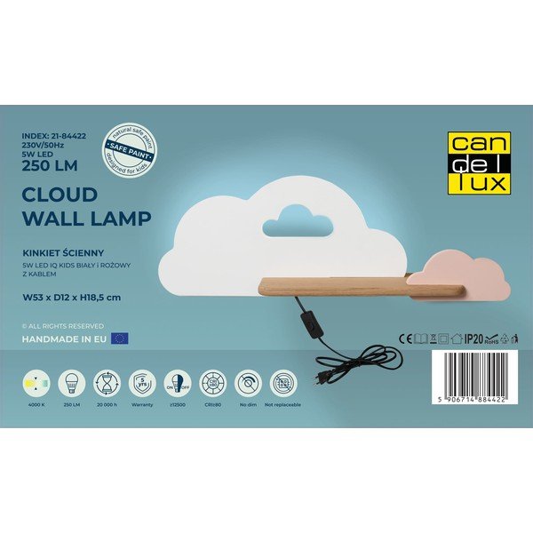 Bijelo-ružičasta dječja lampa Cloud - Candellux Lighting-image-3