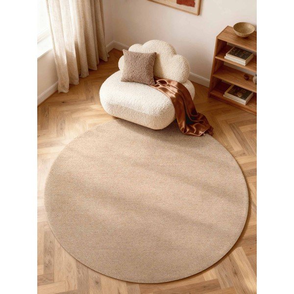 Ručno rađen vunen okrugao tepih u prirodnoj boji ø 160 cm Puristic Knots – Elle Decoration-image-1