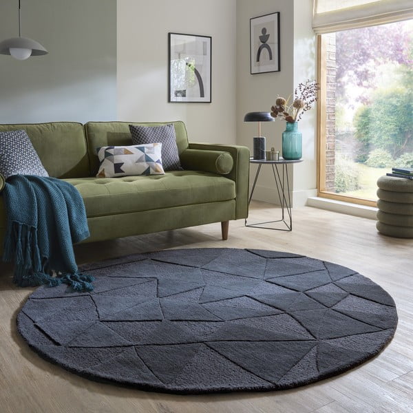 Antracitno sivi ručno rađen vunen okrugao tepih ø 160 cm Shard Charcoal – Flair Rugs-image-1