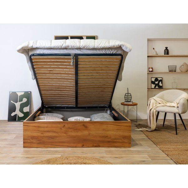 Sivi/u prirodnoj boji bračni krevet s prostorom za pohranu s podnicom 140x190 cm Cara – Bobochic Paris-image-4