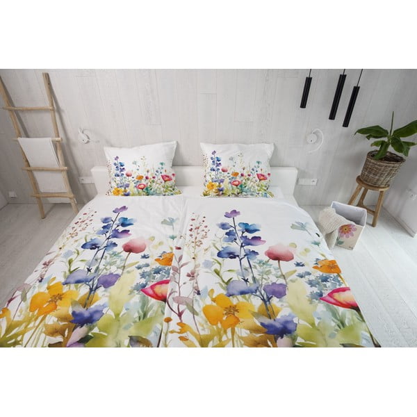 Posteljina za krevet za jednu osobu od pamučnog satena 140x200 cm Watercolour Flowers – Butter Kings-image-1
