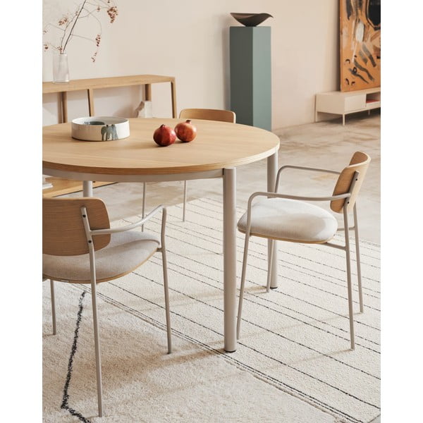 Okrugao proširiv blagovaonski stol s pločom stola u dekoru hrasta u prirodnoj boji ø 90 cm Montuiri – Kave Home-image-1