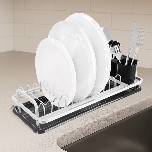 Crno-bijeli metalni ocjeđivač za posuđe 41,5x17 cm Deluxe – Orion-image-1