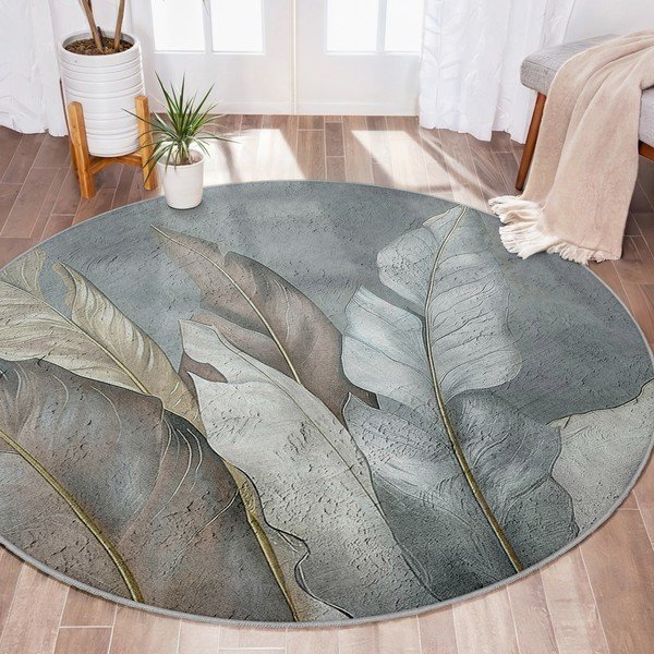 Zeleni/sivi perivi okrugao tepih ø 100 cm Dusty Leaves – Mila Home-image-4
