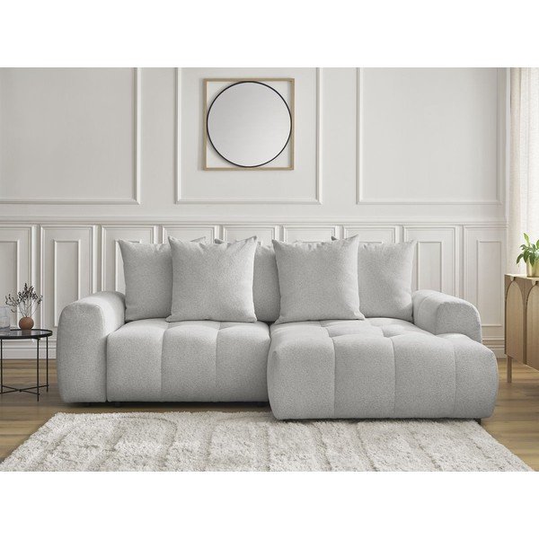 Svijetlo siva sklopiva/s prostorom za odlaganje kutna garnitura od šenila (s desnim kutom/s ležaljkom) Roxelane – Bobochic Paris-image-1