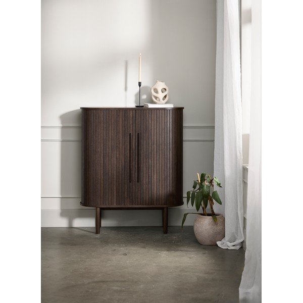 Ormarić u dekoru hrasta s kliznim vratima u tamnoj prirodnoj boji 100x118x40 cm Meta – Unique Furniture-image-1