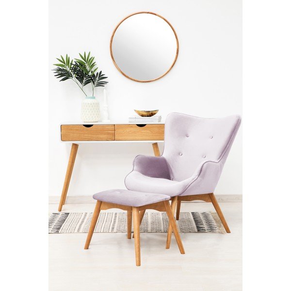 Lavanda ljubičasta fotelja i tabure s podnožjem u prirodnoj boji Vivonita Cora Velvet-image-1