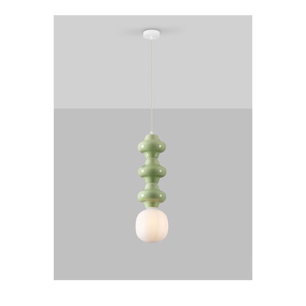 Bijela/svijetlo zelena viseća svjetiljka keramička sa staklenim sjenilom ø 18 cm Clio – Nova Luce-image-4