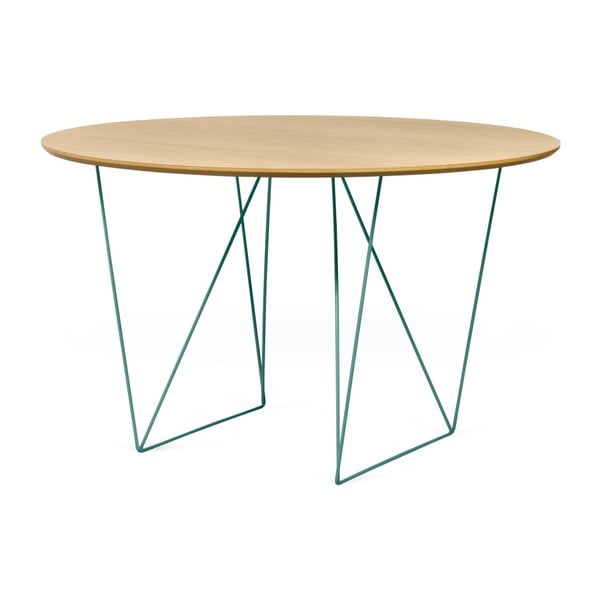 Blagovaonski stol u hrastovom dekoru sa zelenom podlogom Symbiosis Row, ⌀ 120 cm