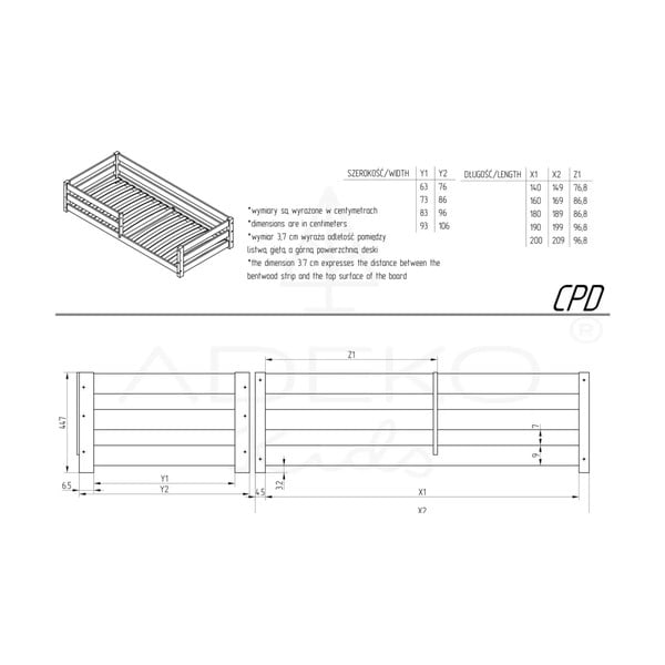 Dječji krevet od masivnog bora 90x190 cm u prirodnoj boji Mila CPD – Adeko-image-3