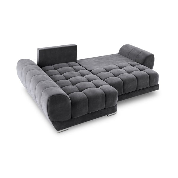 Tamnosivi baršunasti kutni kauč na razvlačenje Windsor & Co Sofas Nuage, lijevi kut-image-3
