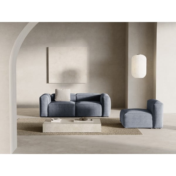 Prljavo plava sofa od samta 224 cm Bergamo – Cosmopolitan Design-image-1