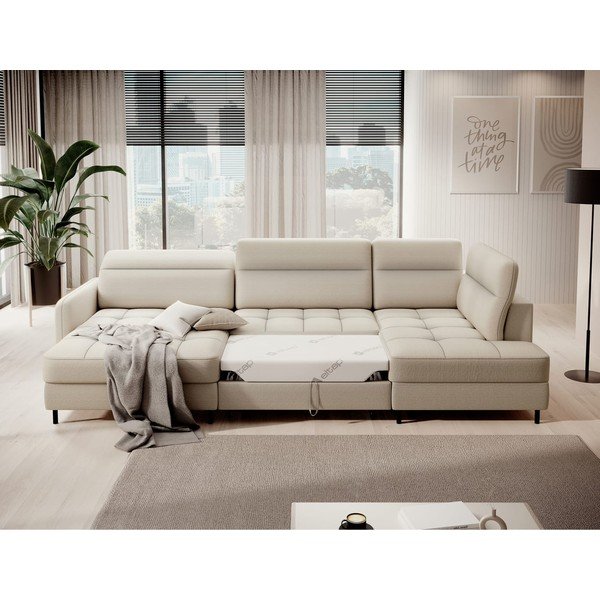 Bež baršunasti sklopiva/s prostorom za odlaganje kutna garnitura (s desnim kutom/u obliku slova "U") Berrto – ELTAP-image-4