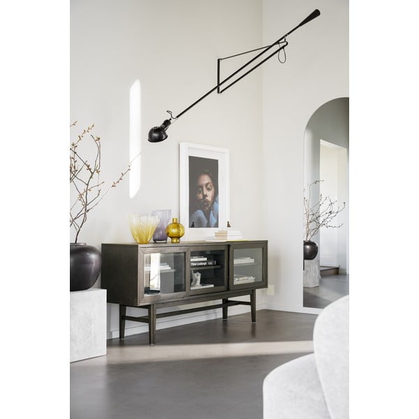 Smeđa vitrina u dekoru hrasta s kliznim vratima 170x75 cm Hazelton – Rowico-image-1