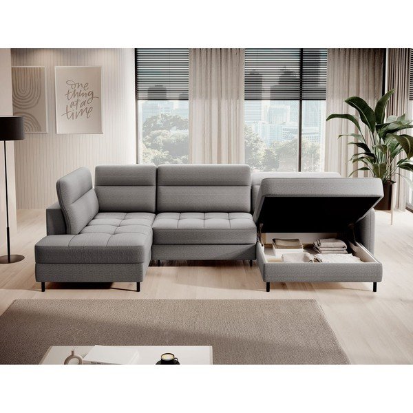 Svijetlo siva baršunasti sklopiva/s prostorom za odlaganje kutna garnitura (s lijevim kutom/u obliku slova "U") Berrto – ELTAP-image-3