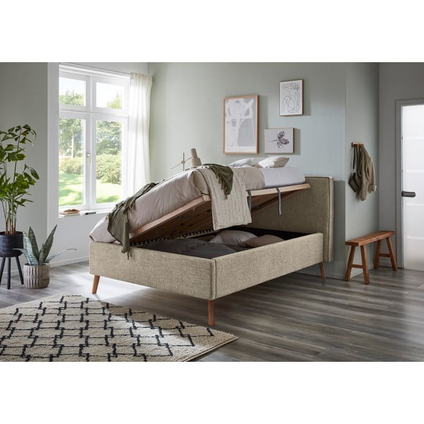 Bež tapecirani bračni krevet s prostorom za odlaganje s podnicom 140x200 cm Riva – Meise Möbel-image-3