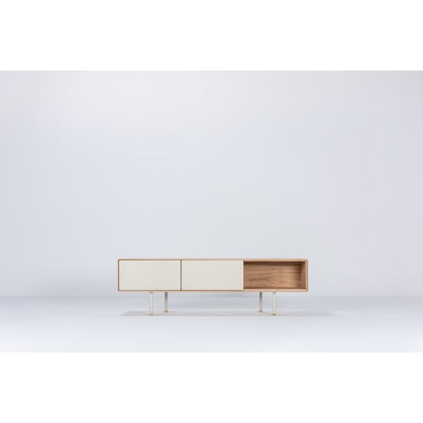 Bijela/u prirodnoj boji TV komoda od punog hrasta 160x48 cm Fina – Gazzda-image-3