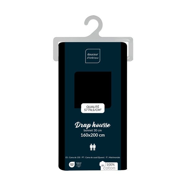 Crna pamučna plahta s gumom 160x200 cm Lina – douceur d'intérieur-image-2