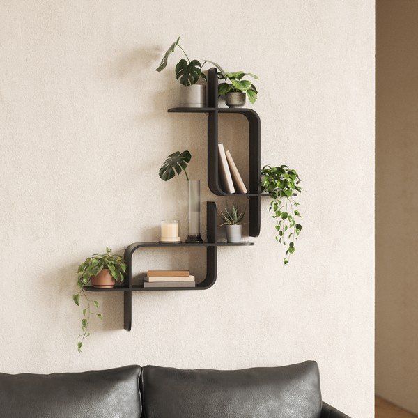 Crna polica s više razina od masivnog kaučuka 62 cm Montage – Umbra-image-3