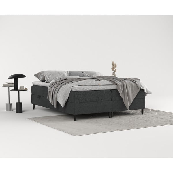 Tamno sivi boxspring krevet s prostorom za pohranu 200x200 cm Malte – Maison de Rêve-image-1