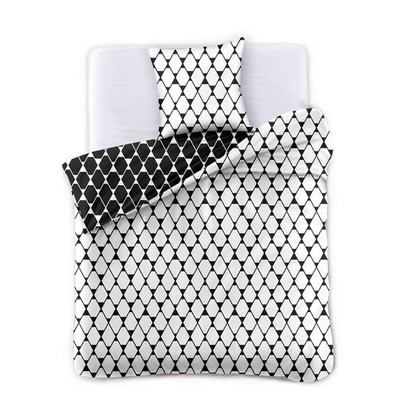 Crno-bijela dvostrana posteljina za bračni krevet od mikrovlakana DecoKing Hypnosis Rhombuses, 230 x 220 cm