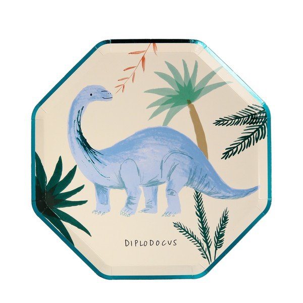 Papirnati jednokratni tanjuri u setu 8 kom Dinosaur Kingdom – Meri Meri-image-1