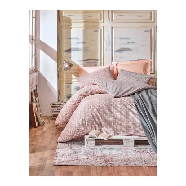 Set pamučne posteljine za bračni krevet s plahtom Foggia, 200 x 220 cm