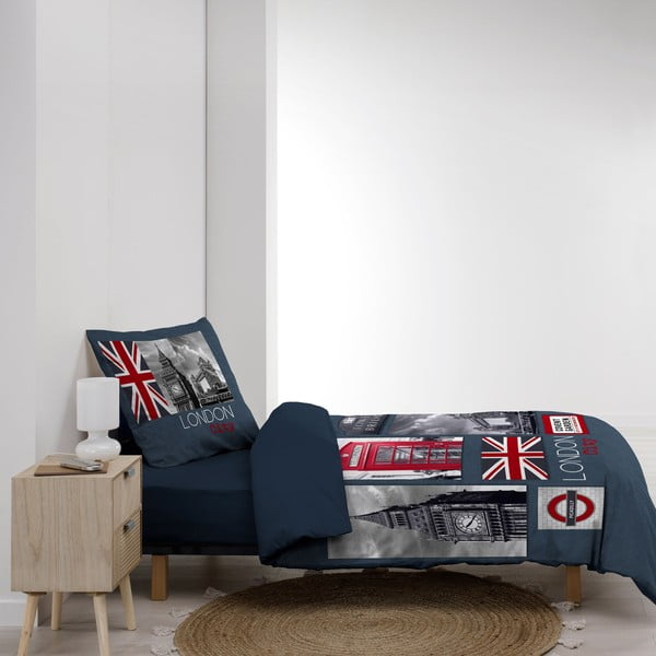 Tamno plava pamučna posteljina za krevet za jednu osobu 140x200 cm City London – douceur d'intérieur-image-4