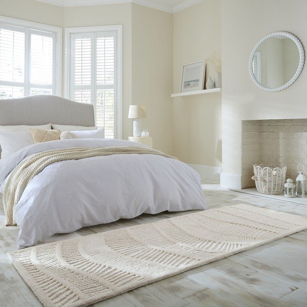 Bijela ručno rađena staza od mješavine vune 80x230 cm Sculptured Wave – Flair Rugs-image-1